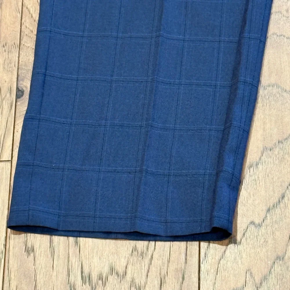 Lauren Ralph Lauren Mens Navy Blue Windowpane Check Dress‎ Pants 34W 30L Stretch